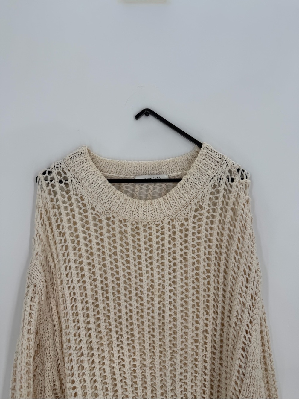 Amomento Cotton Crochet Loose Fit Knitted Pullover Sweater In Ivory